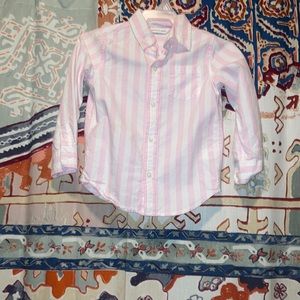 Janie & Jack Boys Pink & White Stiped Button Down shirt.